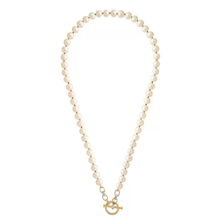 colar de pérolas com fecho em ouro e diamantes