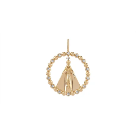 pingente com nossa senhora aparecida em ouro amarelo com diamantes