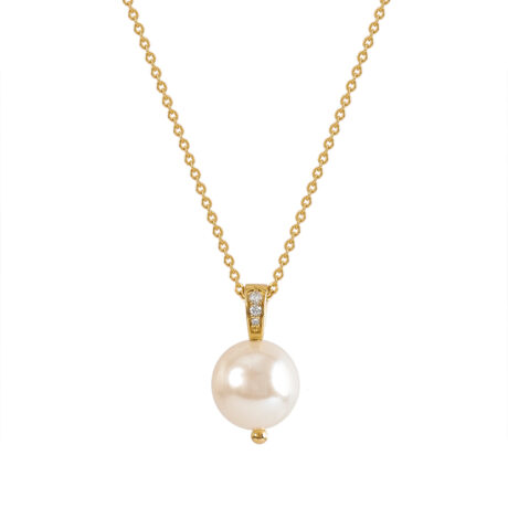 colar com pingente de pérola com diamantes