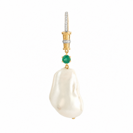 Pingente com Pérola Barroca em Ouro com Diamantes e Esmeralda